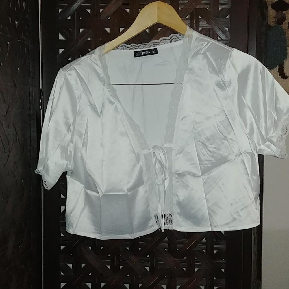 Shein white tie crop top